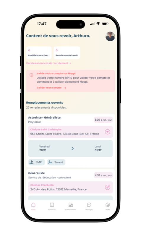 App Hoppi - Accueil médecin